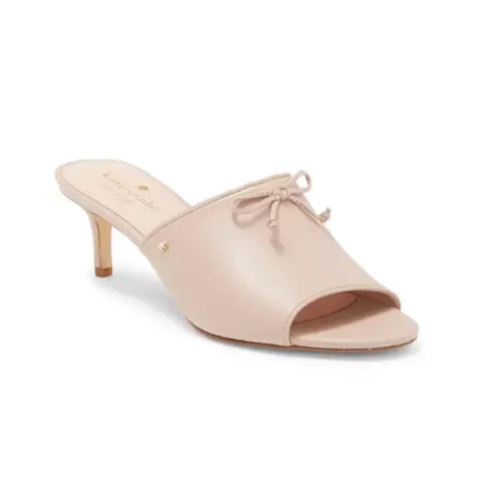 Kate Spade Stassi Bow Leather Mule Sandal Pale Vellum SZ 9.5